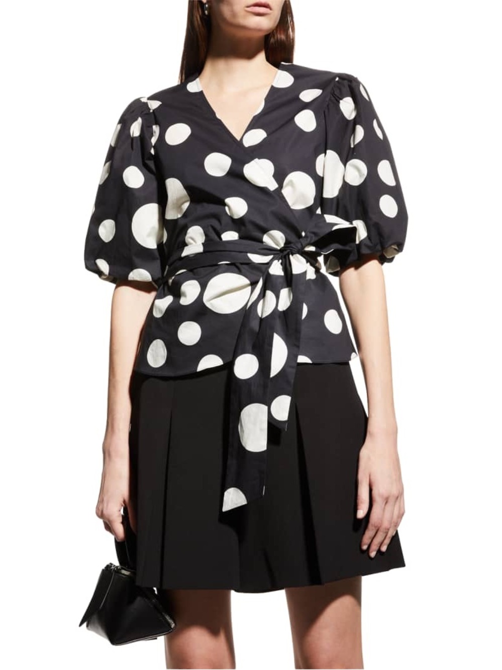 Milly Paulina Dot Poplin Wrap Top